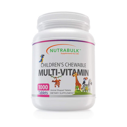 Envase de multivitaminas masticables para niños de NutraBulk.