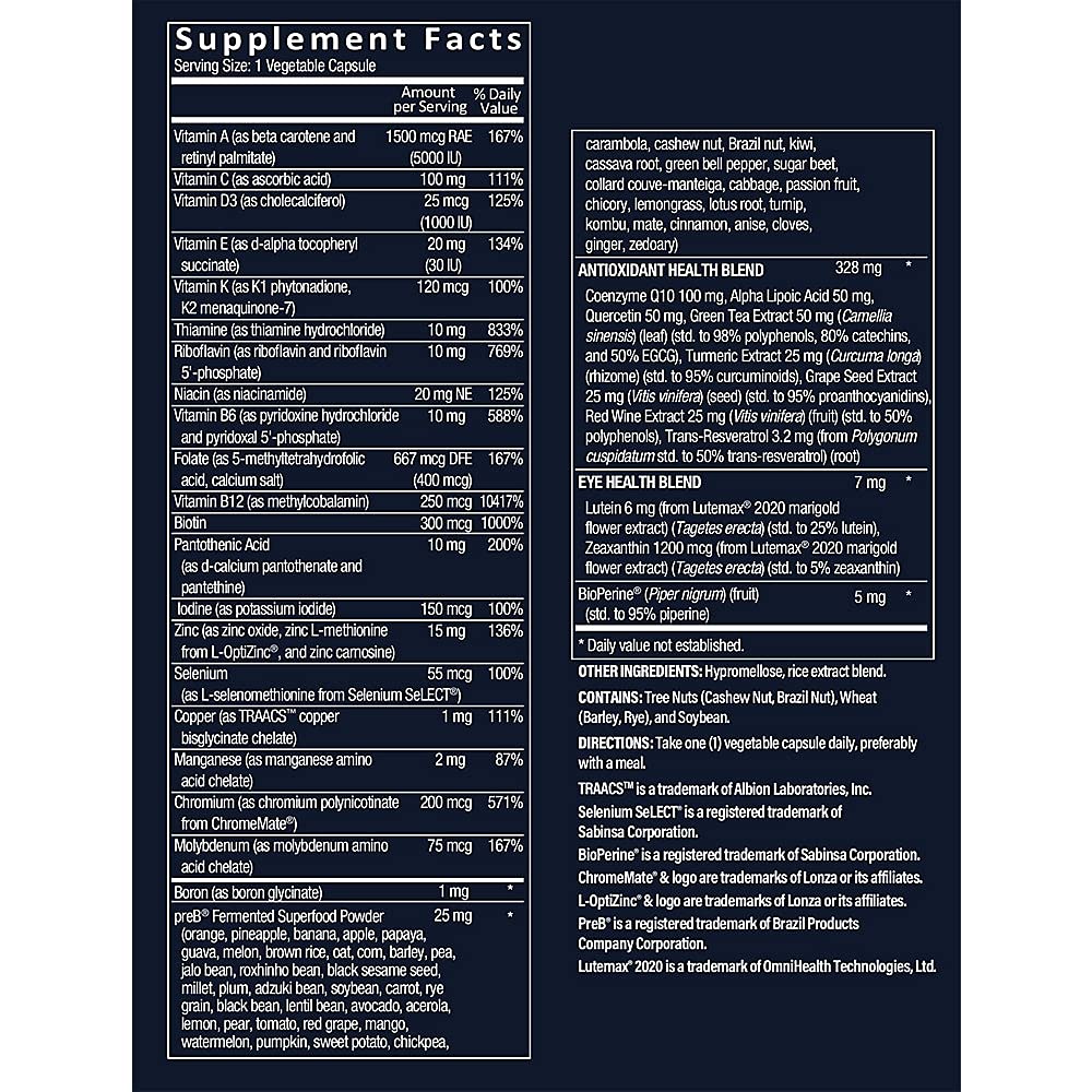 Envase de multivitamínico bioactivo para hombres Vthrive 30 cápsulas