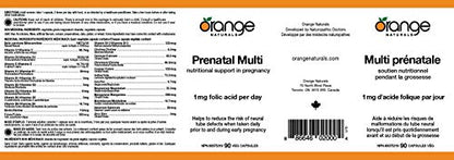 Envase multivitaminico prenatal Orange Naturals 90 cápsulas