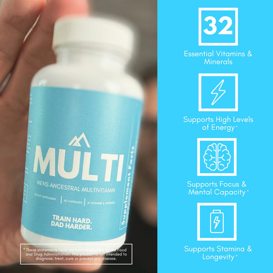 Envase de multivitamínico TEDCo para hombres activos.