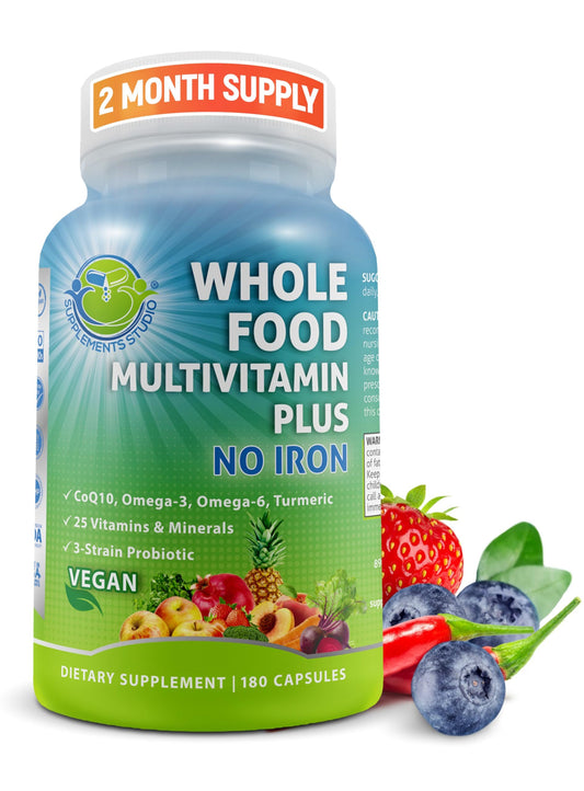 Envase de multivitamínico vegano sin hierro 180 unidades