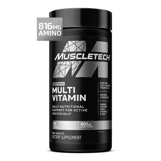 Envase Muscletech multivitaminas para hombres y mujeres.