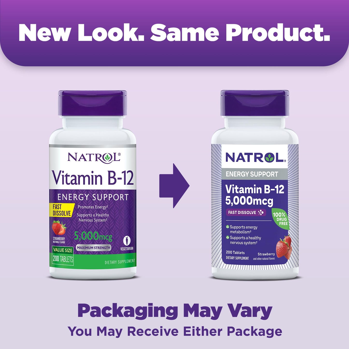 Envase Natrol vitamina b12 para soporte nervioso y energético