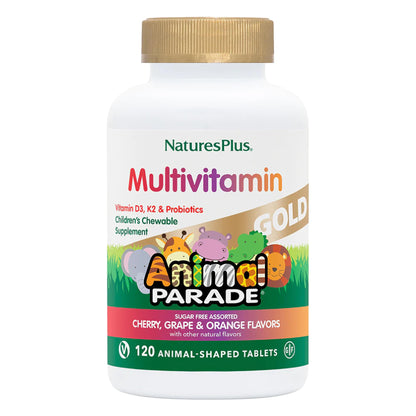 Envase de Natures Plus Animal Parade Gold multivitamina infantil.