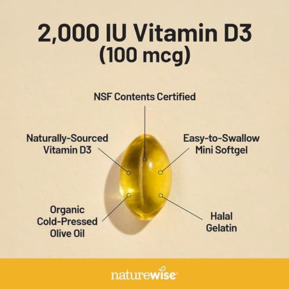 Envase NatureWise omega 3 y vitamina D para salud integral