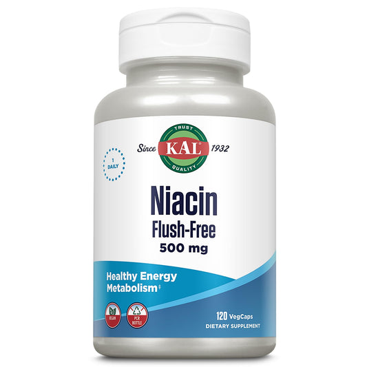 Frente envase Niacina Sin Rubor 500mg KAL 120 cápsulas