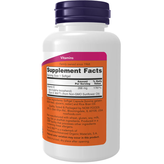Envase de cápsulas blandas NOW Foods Sun E 400 IU vitamina E