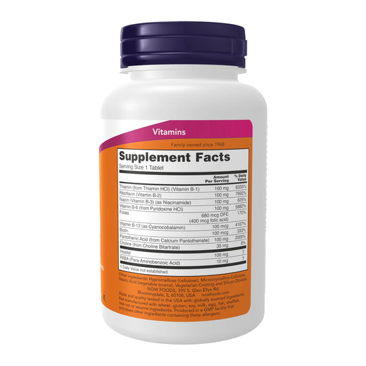 Envase NOW Foods vitamina B-100 liberación prolongada 100 tabletas