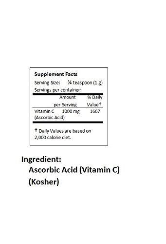 Envase de NuSci ácido ascórbico vitamina C polvo puro blanco