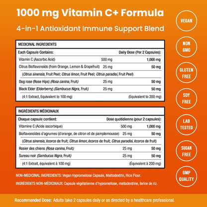Envase NutraChamps Vitamina C 1000mg cápsulas naturales