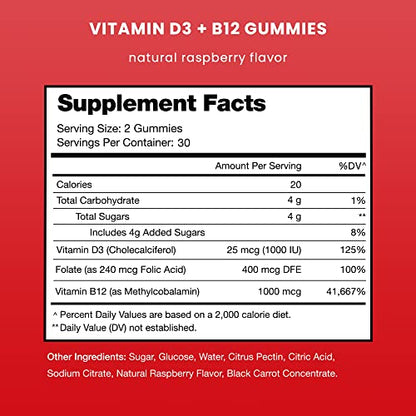 Envase NutraChamps vitaminas d3 y b12 gomitas sabor frambuesa