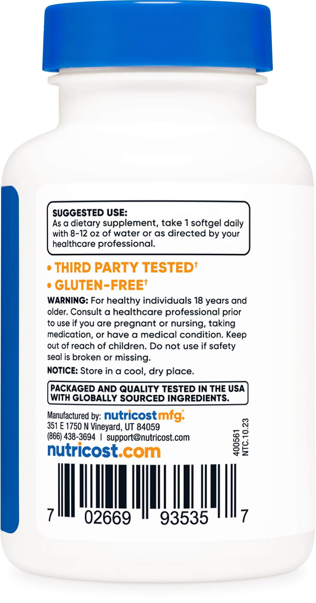 Envase Nutricost Vitamina D3 240 cápsulas blandas