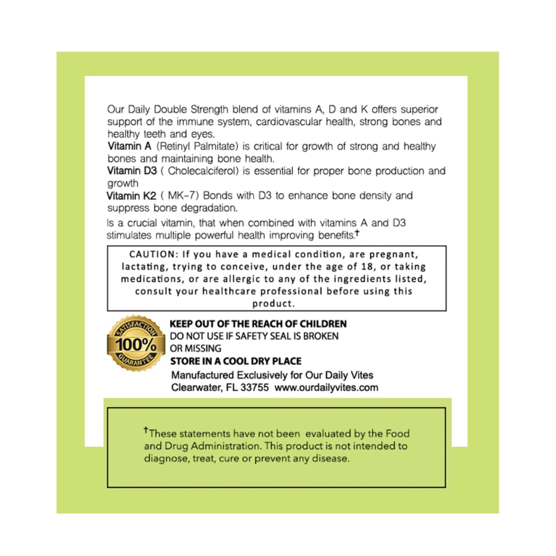 Envase Our Daily Vites ADK 10 suplemento vitaminas