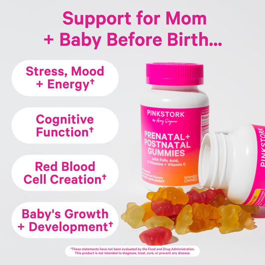 Envase Pink Stork gomitas prenatales y postnatales