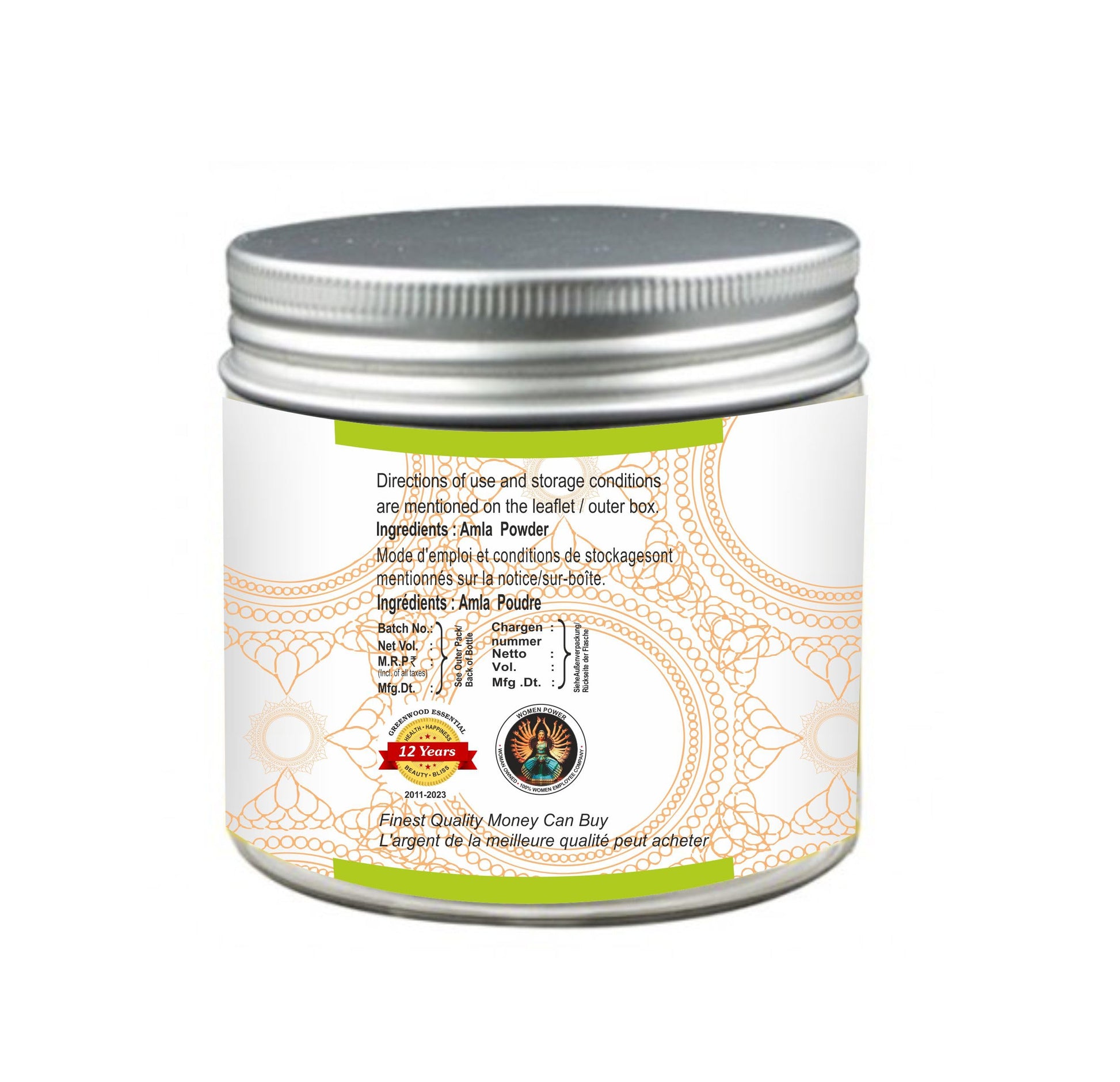 Envase polvo amla Greenwood Essential para uso terapéutico