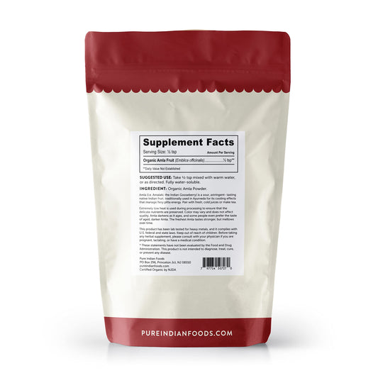 Envase polvo amla orgánico Pure Indian Foods 8 onzas