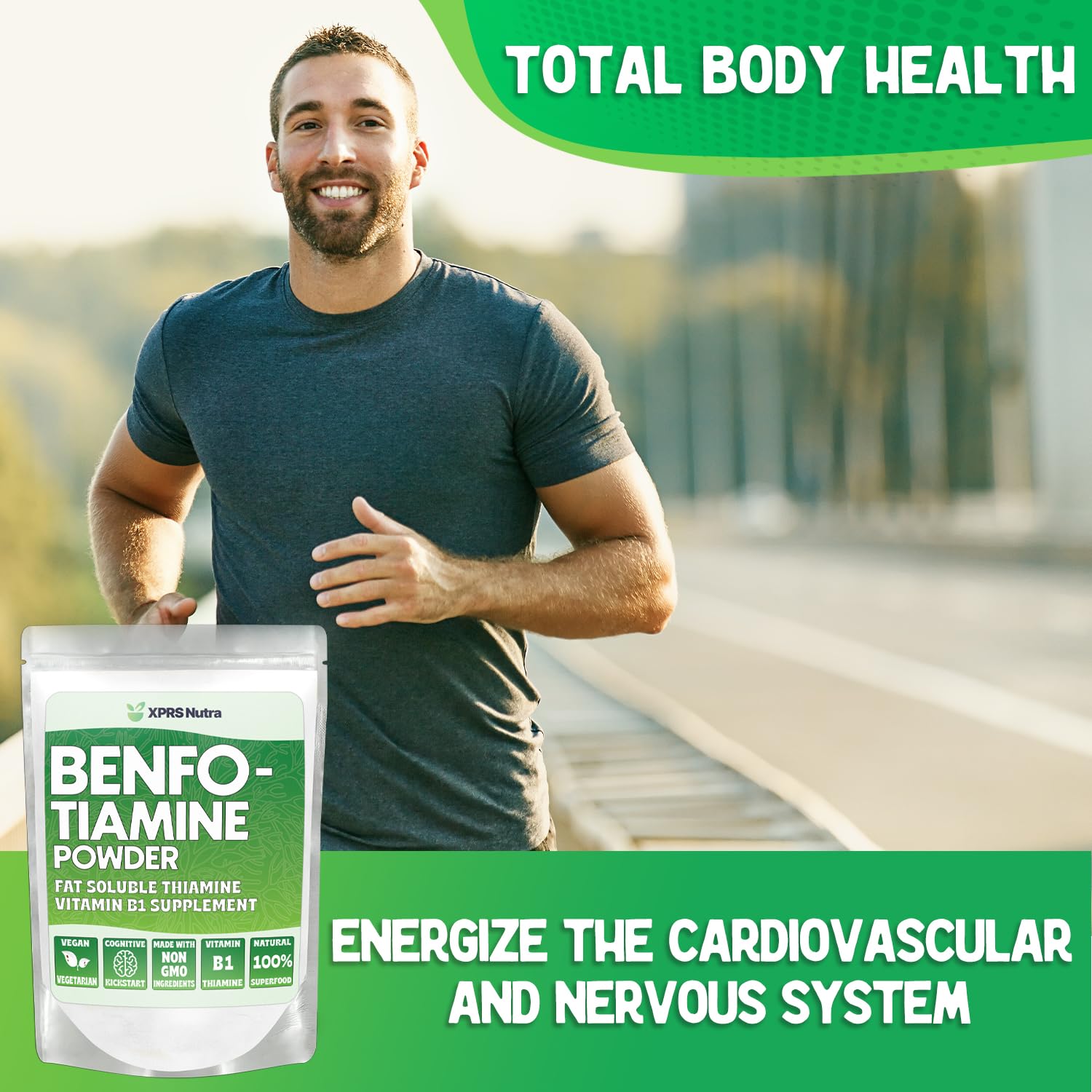 Envase polvo benfotiamina vitamina b1 XPRS Nutra vegano