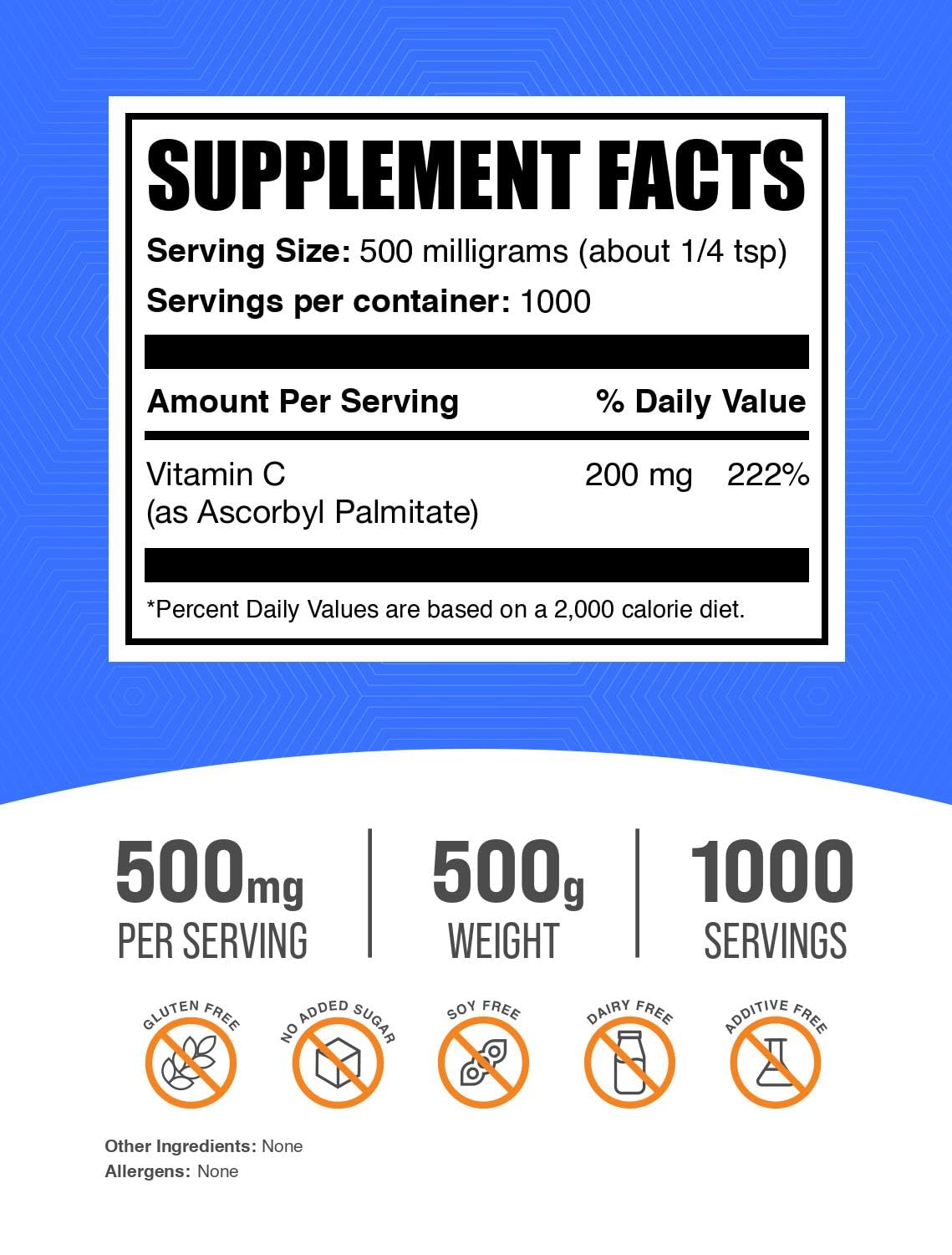 Envase polvo BulkSupplements vitamina C palmitato de ascorbilo