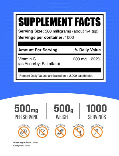 Envase polvo BulkSupplements vitamina C palmitato de ascorbilo