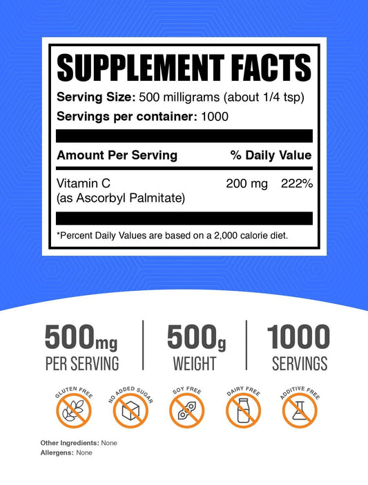 Envase polvo BulkSupplements vitamina C palmitato de ascorbilo