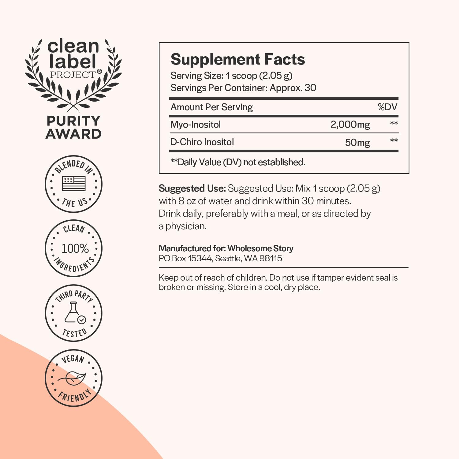 envase polvo Inositol Myo D-Chiro 40:1 Wholesome Story
