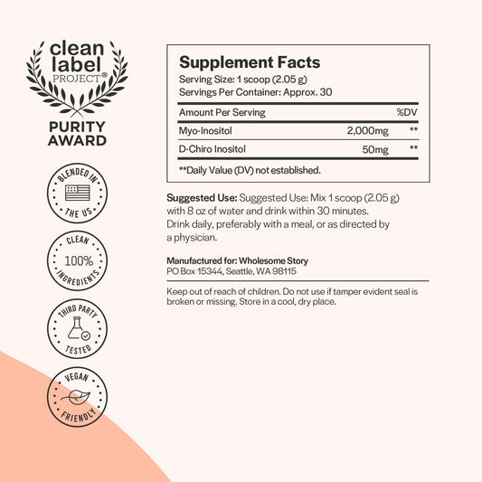 envase polvo Inositol Myo D-Chiro 40:1 Wholesome Story