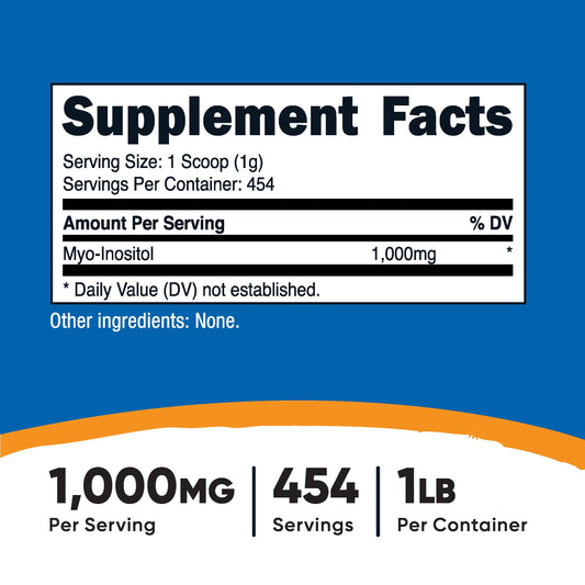 Envase polvo de inositol Nutricost 1 libra