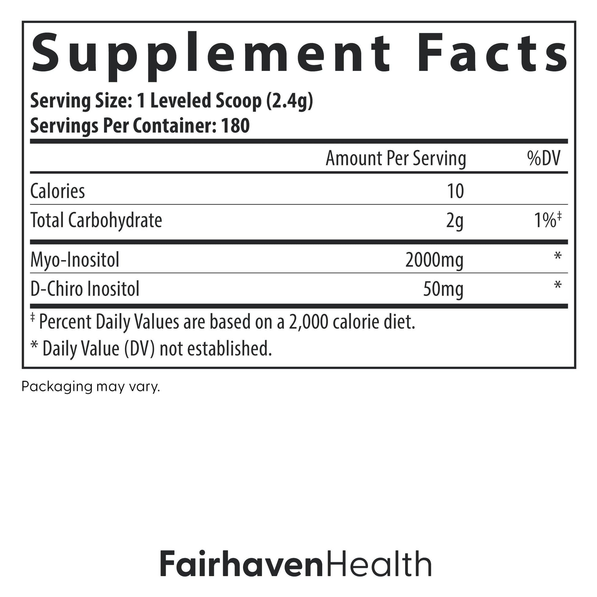 Envase de polvo inositol vegano Fairhaven Health