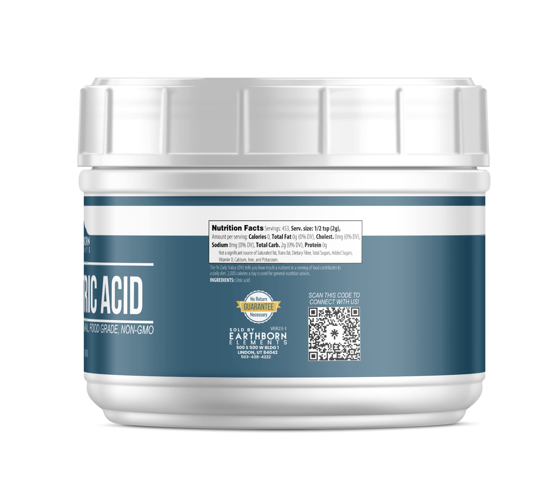 Envase con polvo de vitamina c y ácido cítrico Earthborn Elements para alimentos