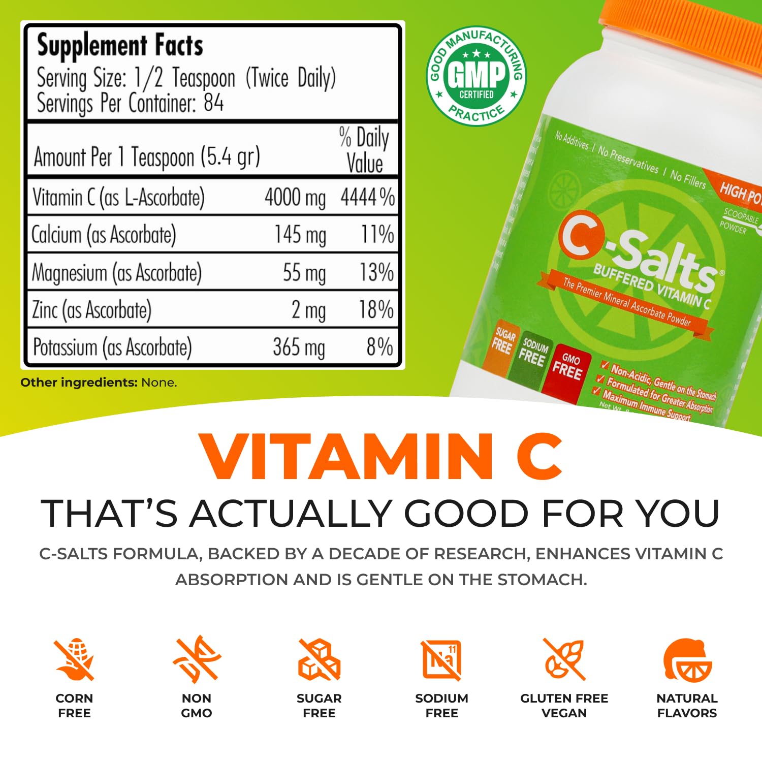 Envase polvo vitamina c C-Salts original sin azúcar