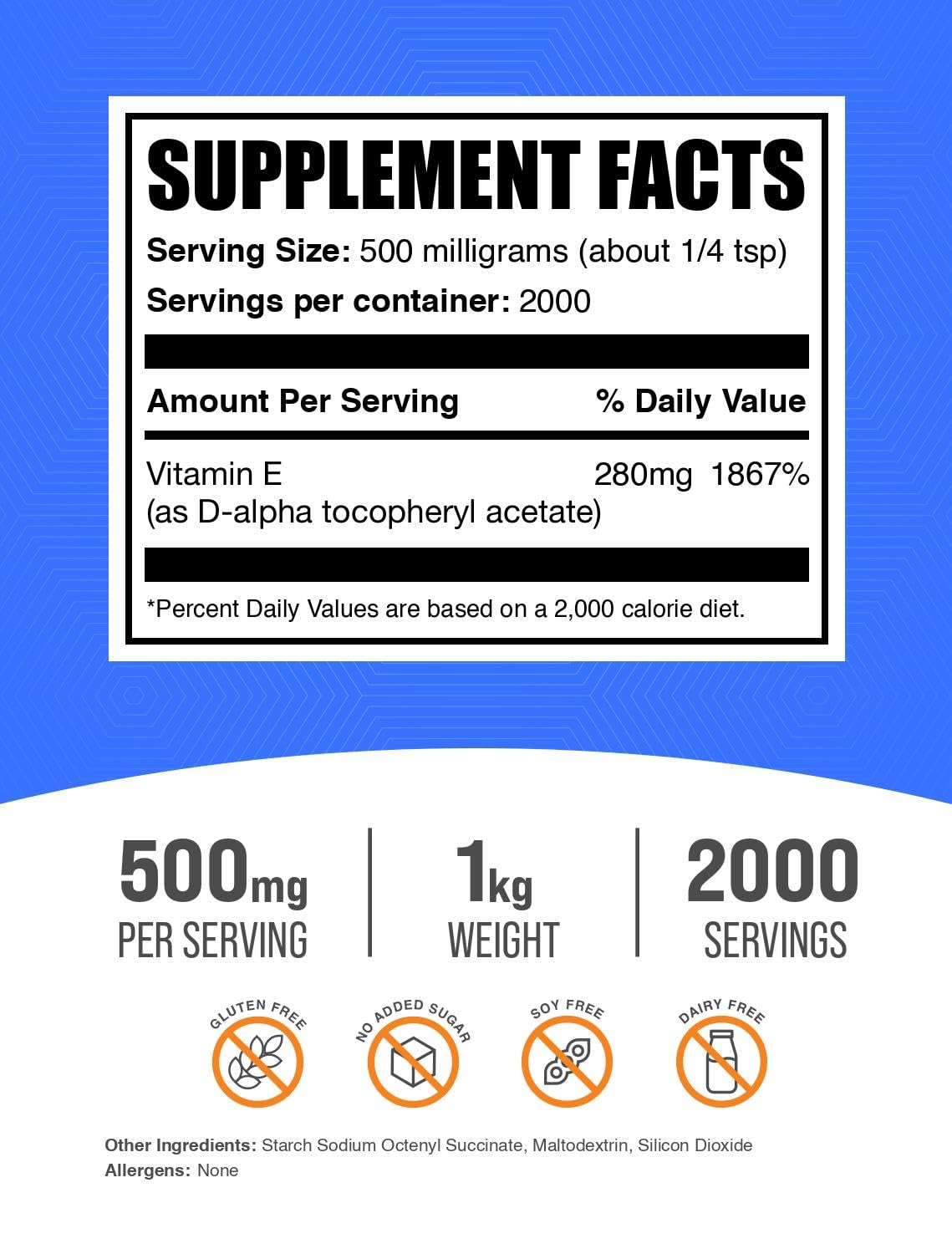 Envase polvo vitamina e 400 iu bulk supplements 1kg
