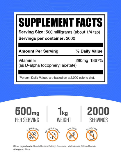 Envase polvo vitamina e 400 iu bulk supplements 1kg