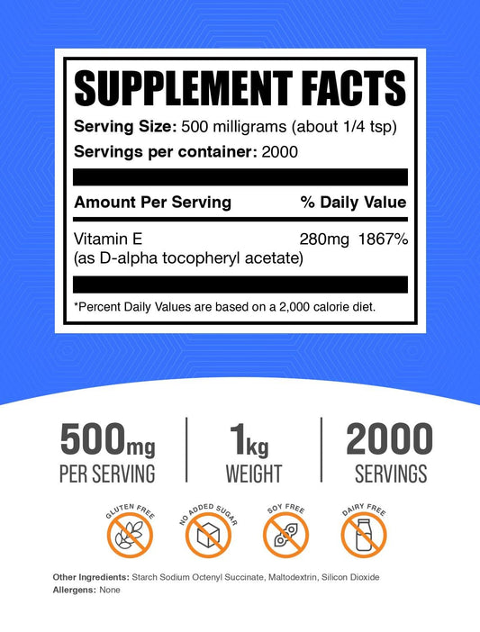 Envase polvo vitamina e 400 iu bulk supplements 1kg