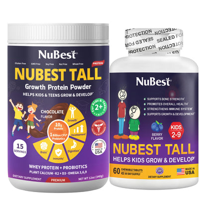 Envase de proteína en polvo NuBest para niños con chocolate