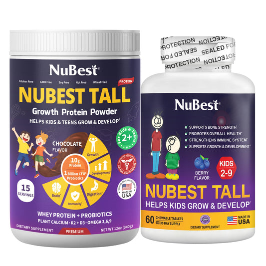 Envase de proteína en polvo NuBest para niños con chocolate
