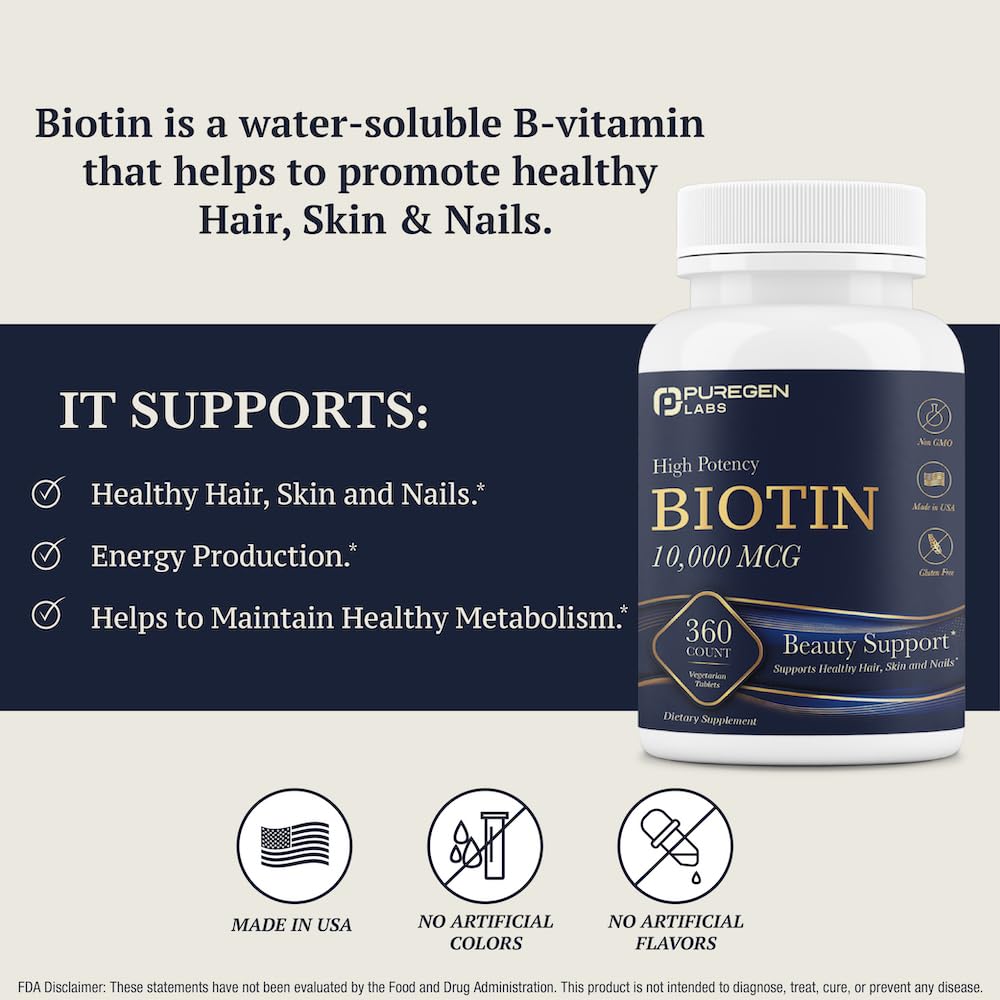 Envase Puregen Labs biotina alta potencia sin gluten
