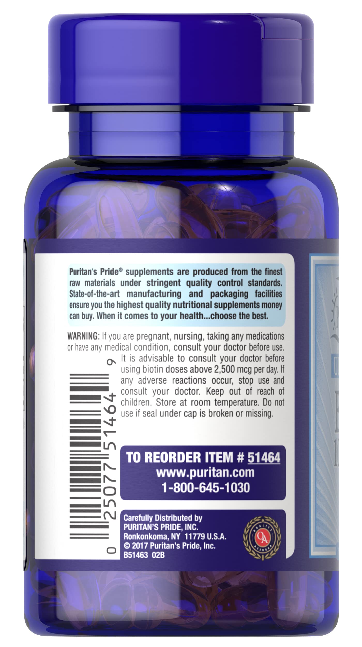 Envase Puritan's Pride softgels para piel cabello uñas salud