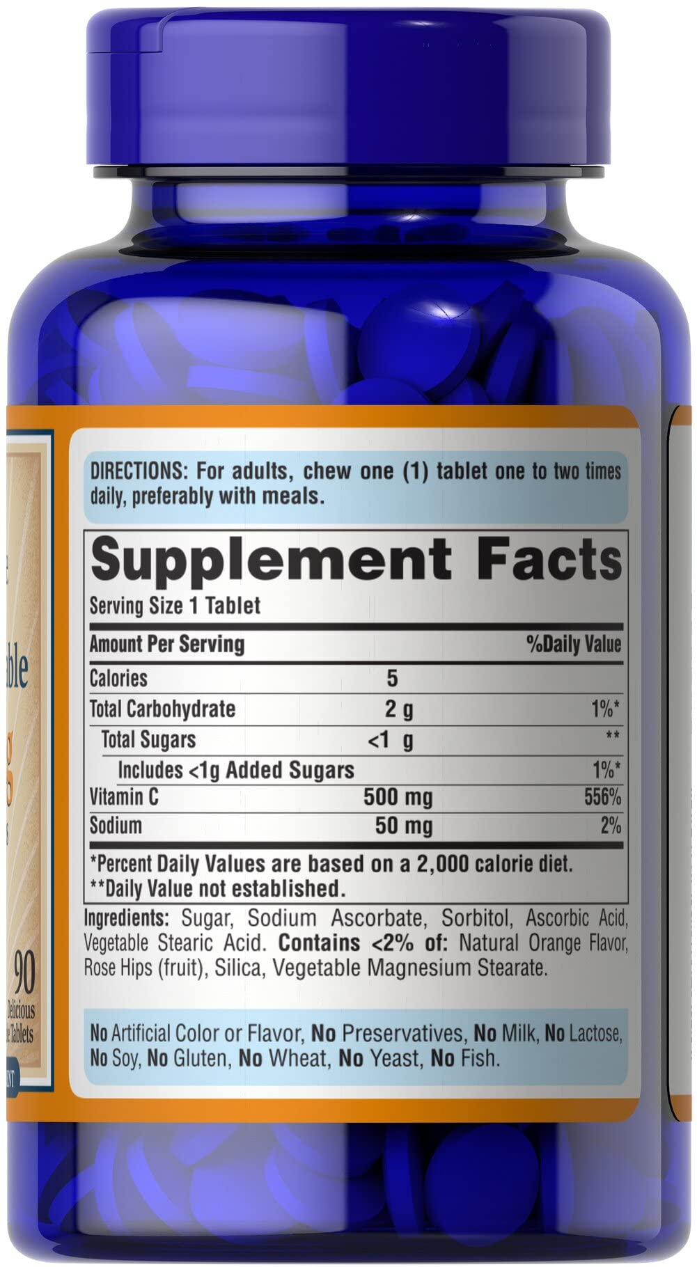 Envase Puritan's Pride vitamina C masticable 500mg