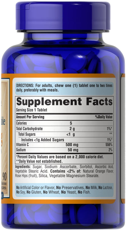 Envase Puritan's Pride vitamina C masticable 500mg