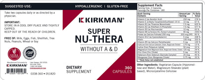 Envase de Super Nu-Thera con información nutricional