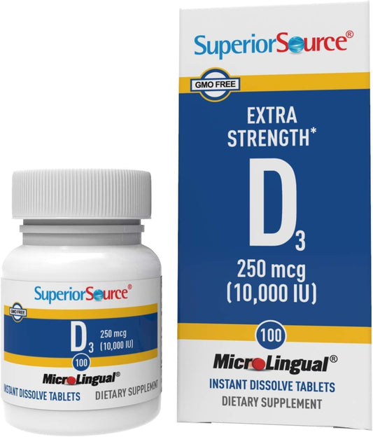 Envase Superior Source vitamina D3 10000 IU 100 tabletas