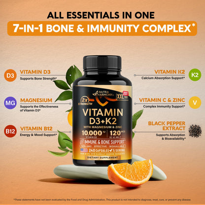 Envase suplementario D3 + K2 NUTRAHARMONY para salud