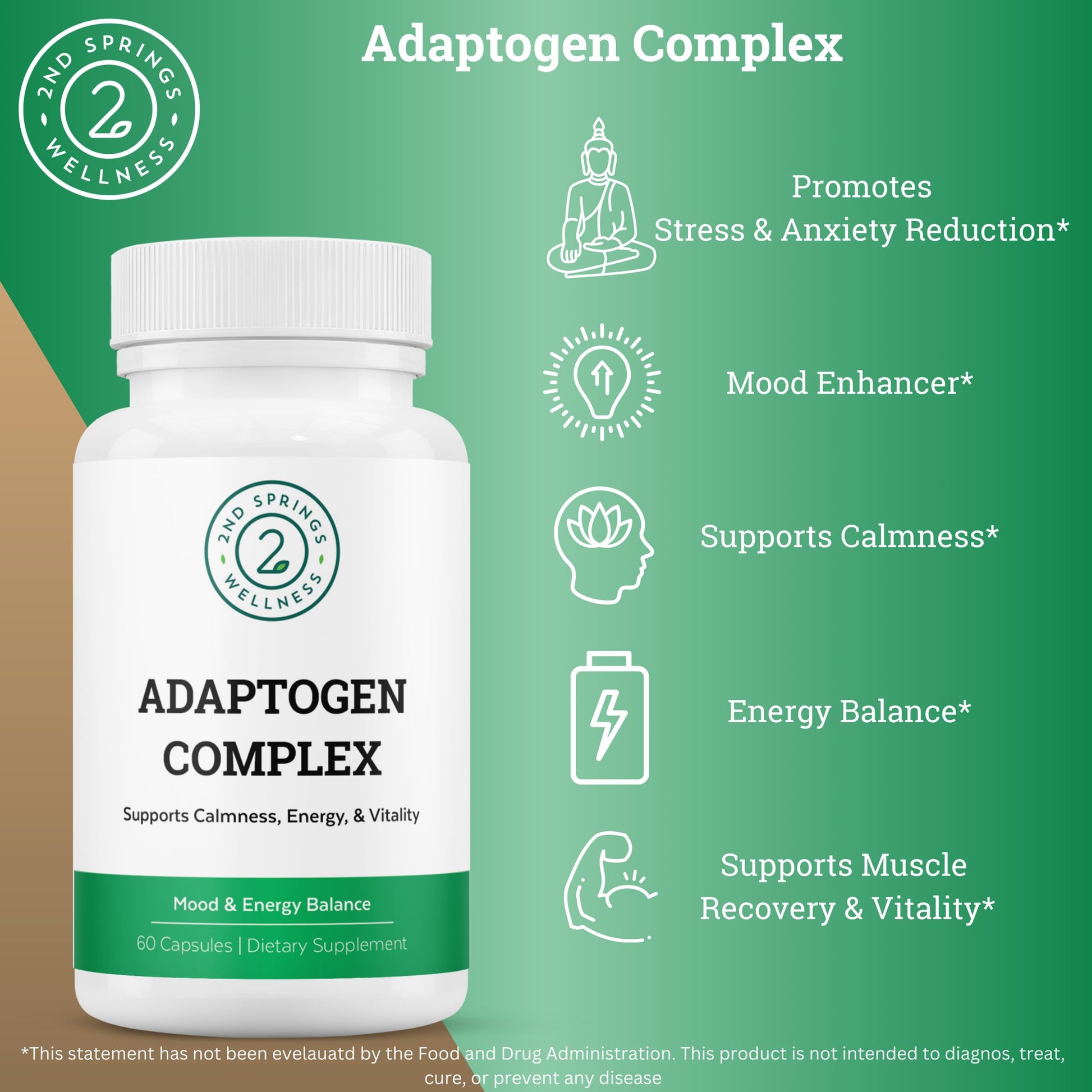 Envase suplemento 2nd Springs adaptógeno y vitaminas D3+K2