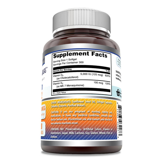 Envase suplemento Amazing Formulas D3 y K2 sin gluten y sin GMO
