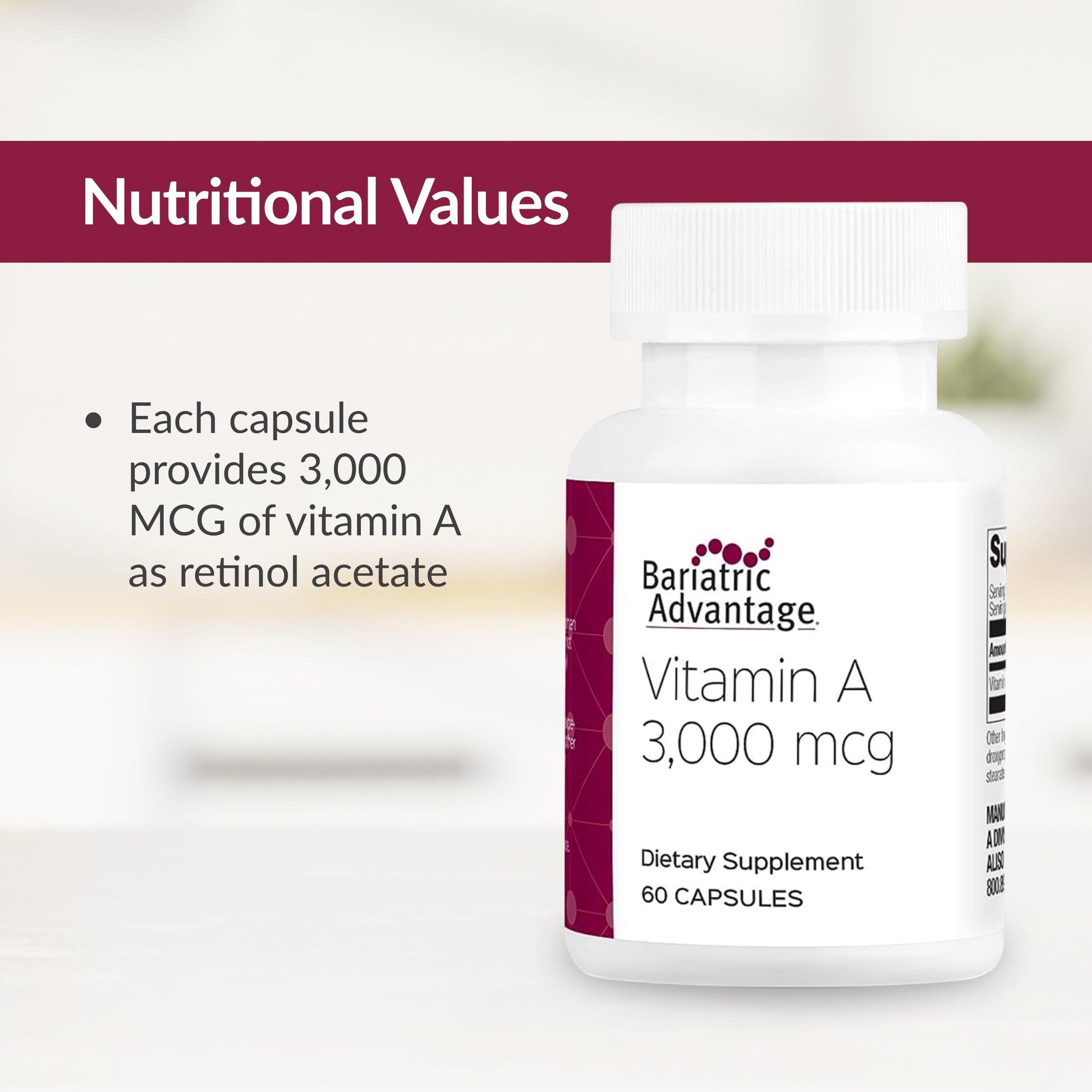 Envase suplemento bariatric vitamina a fácil absorción 60 cápsulas mini