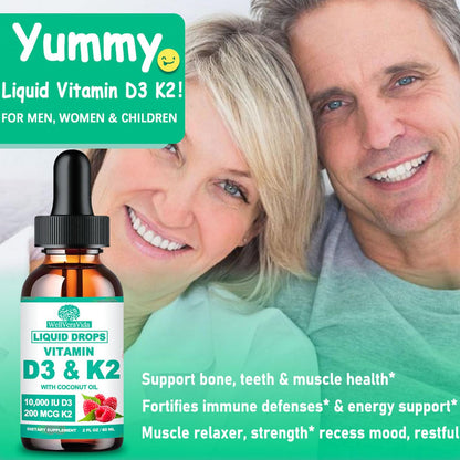 Envase detallado suplemento líquido vitamina D3 K2 10000 IU