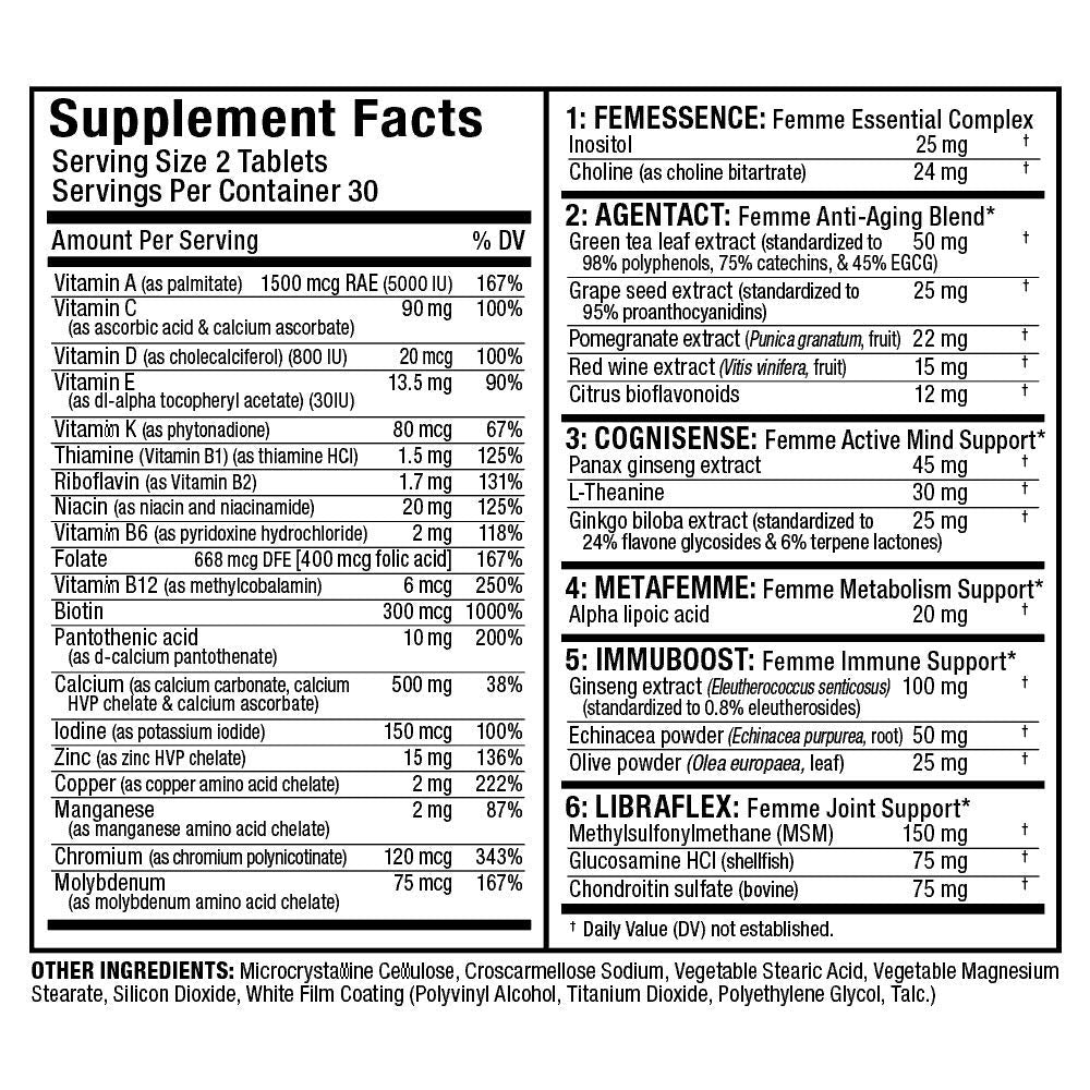 Envase de suplemento multivitamínico para mujeres