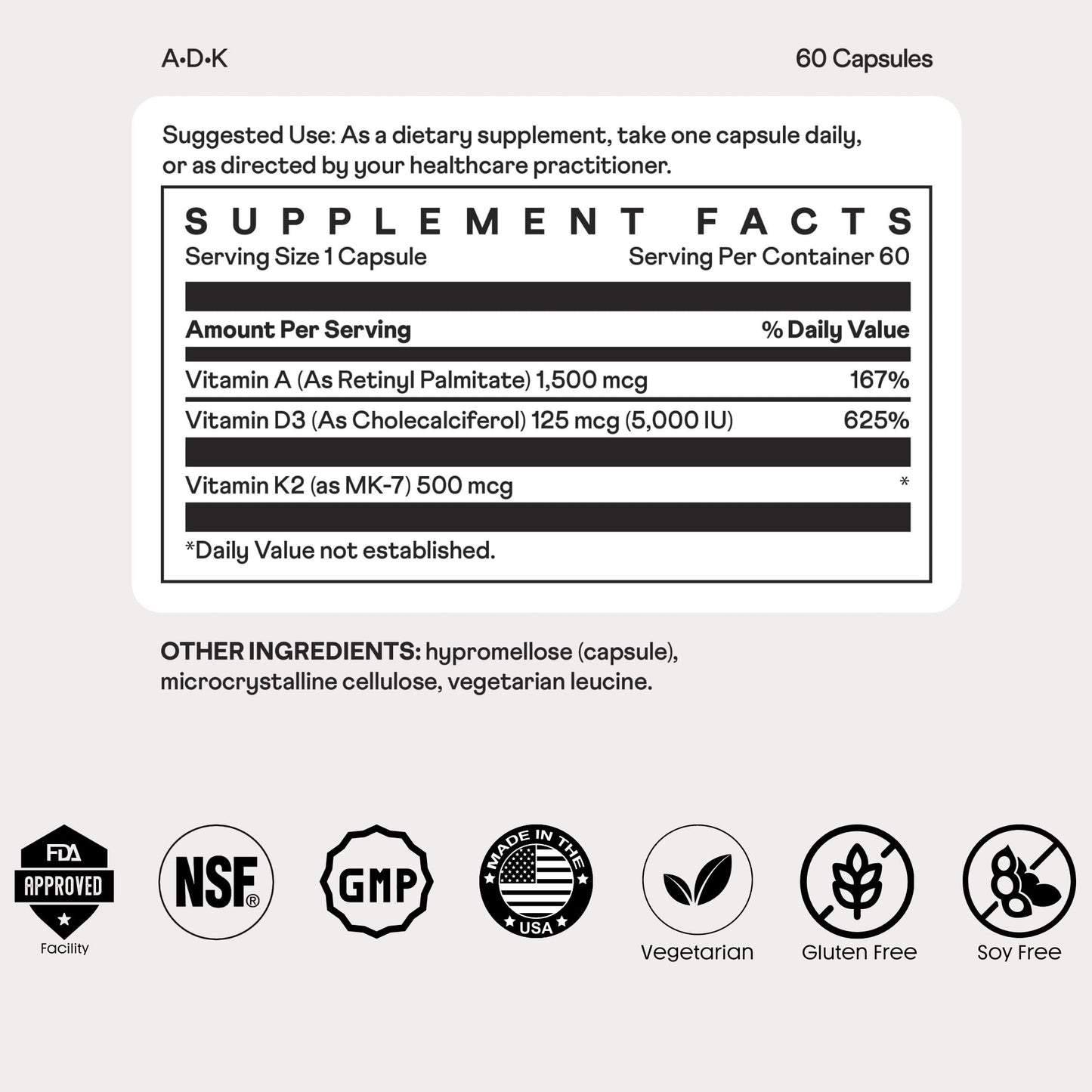 Envase suplemento Nuray ADK vitaminas para salud ósea y energía