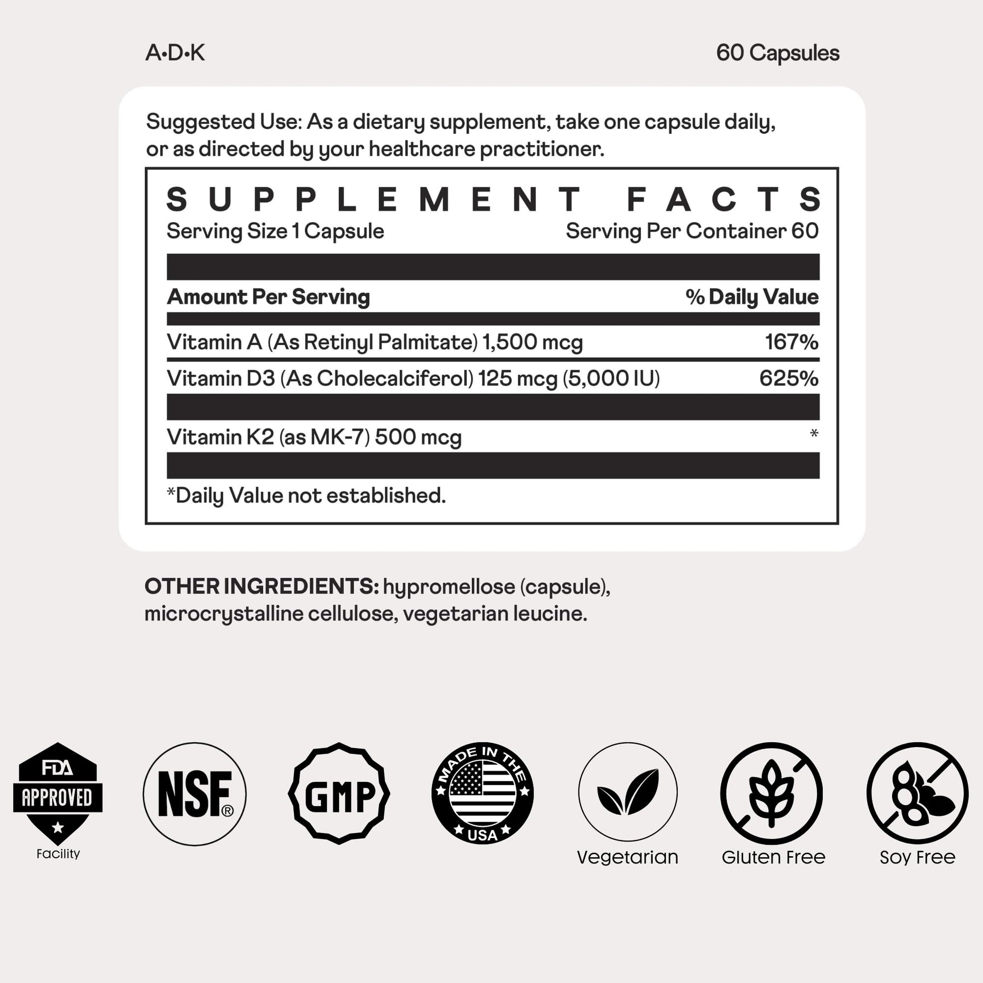 Envase suplemento Nuray ADK vitaminas para salud ósea y energía