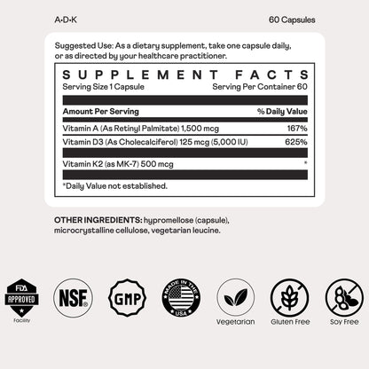 Envase suplemento Nuray ADK vitaminas para salud ósea y energía
